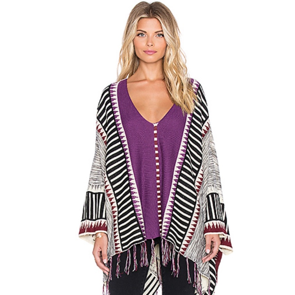 MINKPINK fringe sweater poncho